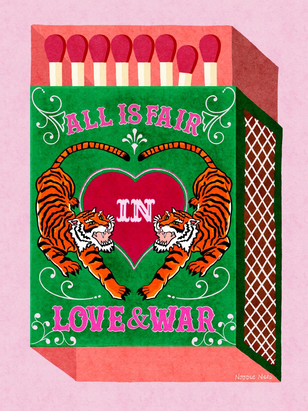 Wall Art Quotes With Tiger | All Is Fair In Love And War | Green | Matchbox Art