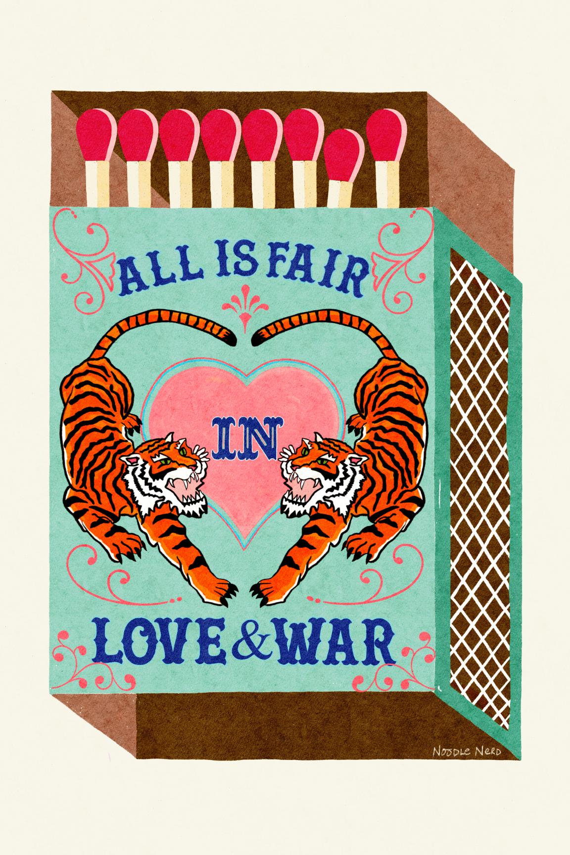 Wall Art Quotes With Tiger | All Is Fair In Love And War | Milk Chocolate | Matchbox Art