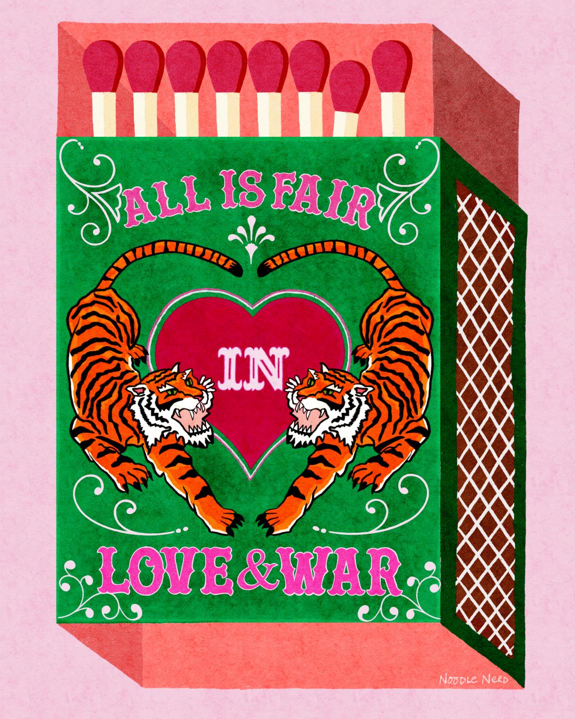 Wall Art Quotes With Tiger |  All Is Fair In Love And War | Green | Matchbox Art
