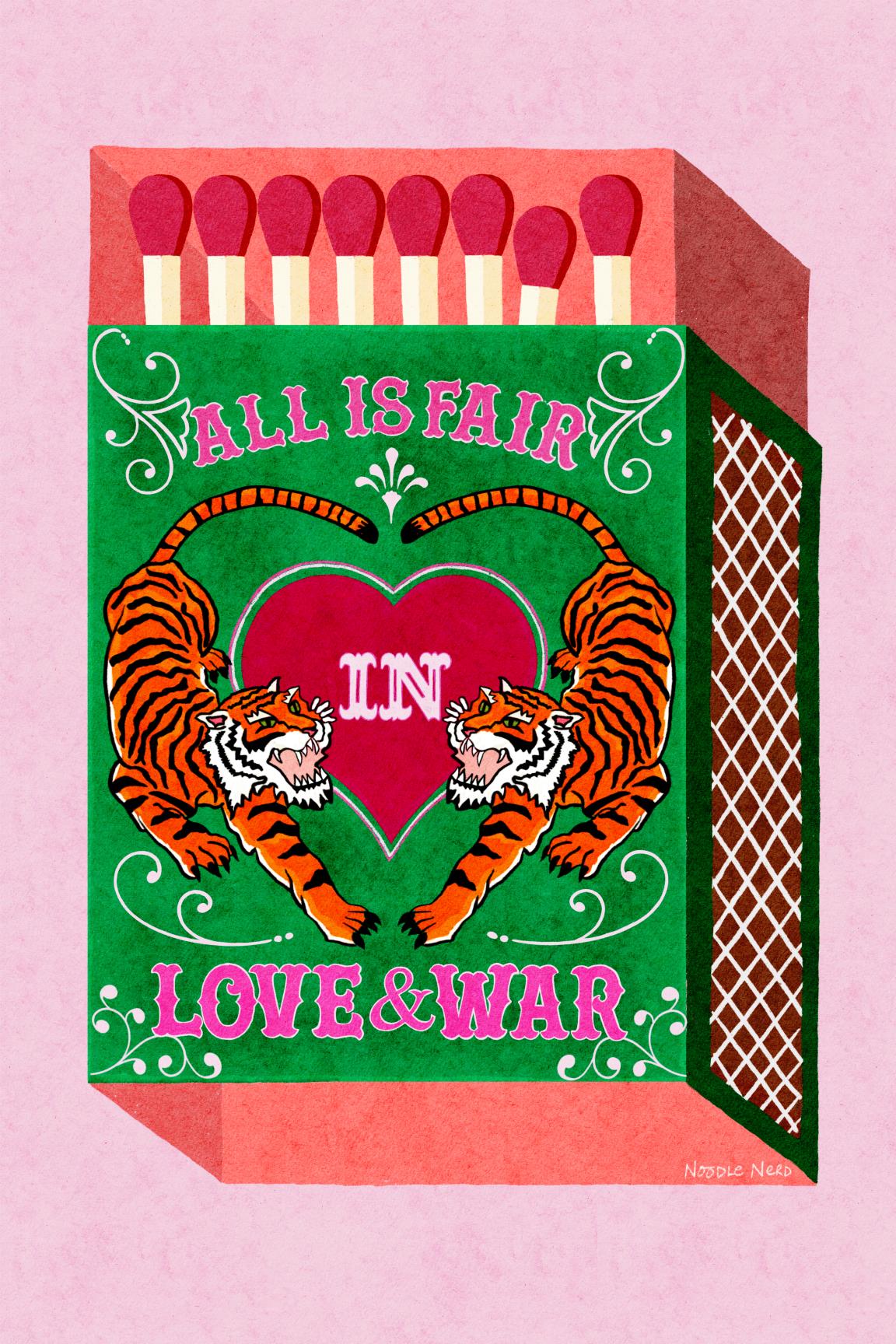 Wall Art Quotes With Tiger |  All Is Fair In Love And War | Green | Matchbox Art
