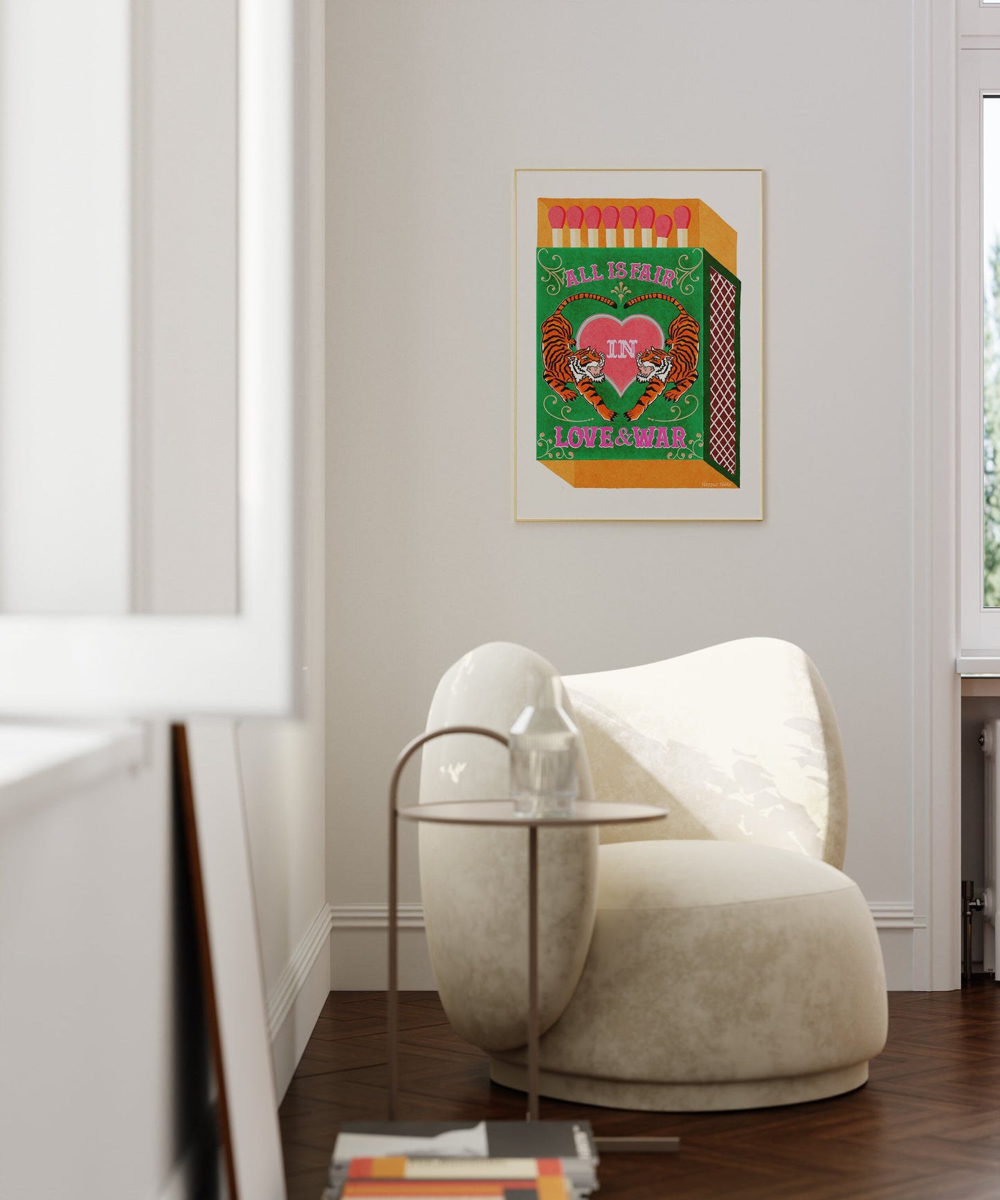 Wall Art Quotes With Tiger |  All Is Fair In Love And War | Green & Orange | Matchbox Art