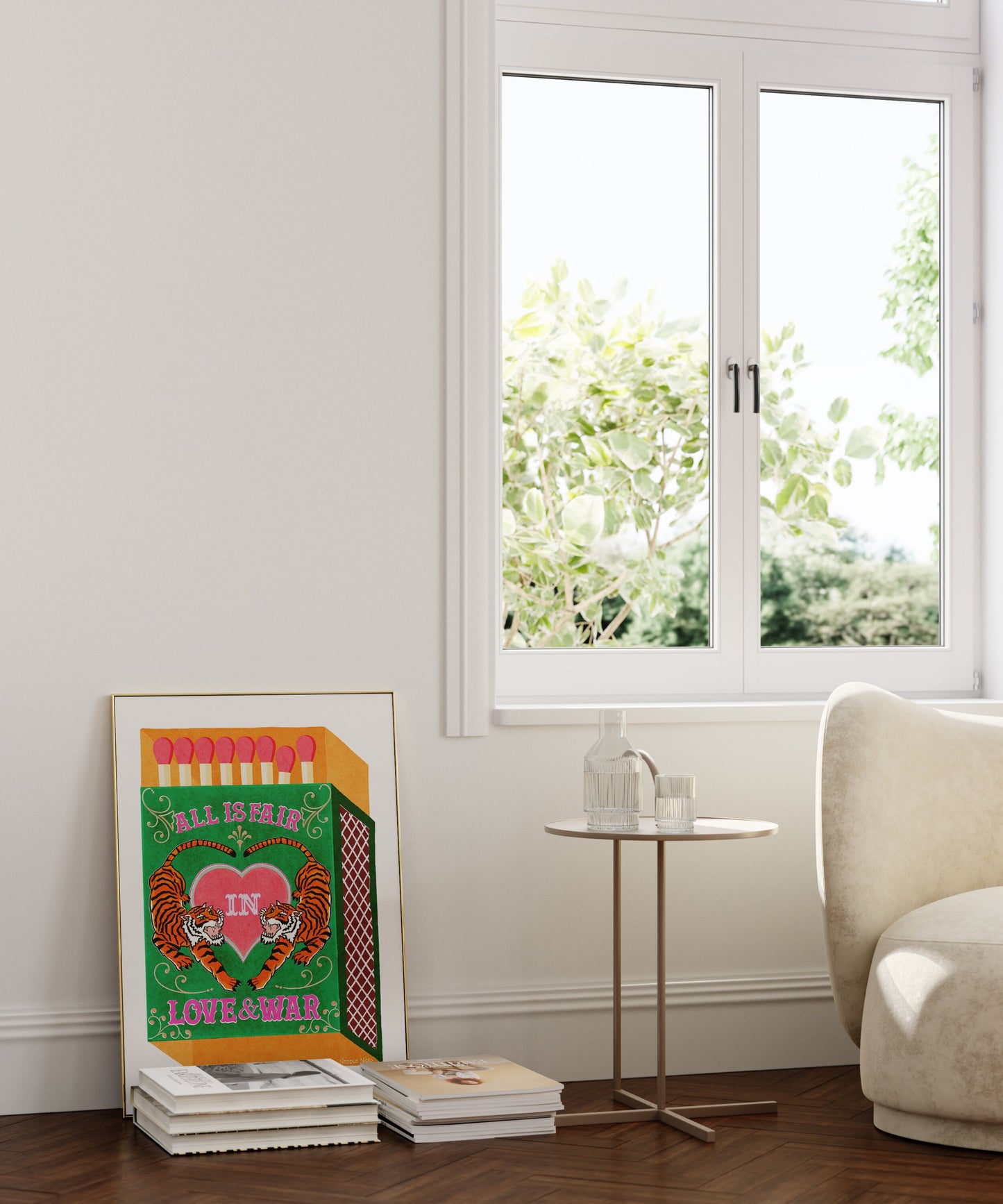 Wall Art Quotes With Tiger |  All Is Fair In Love And War | Green & Orange | Matchbox Art