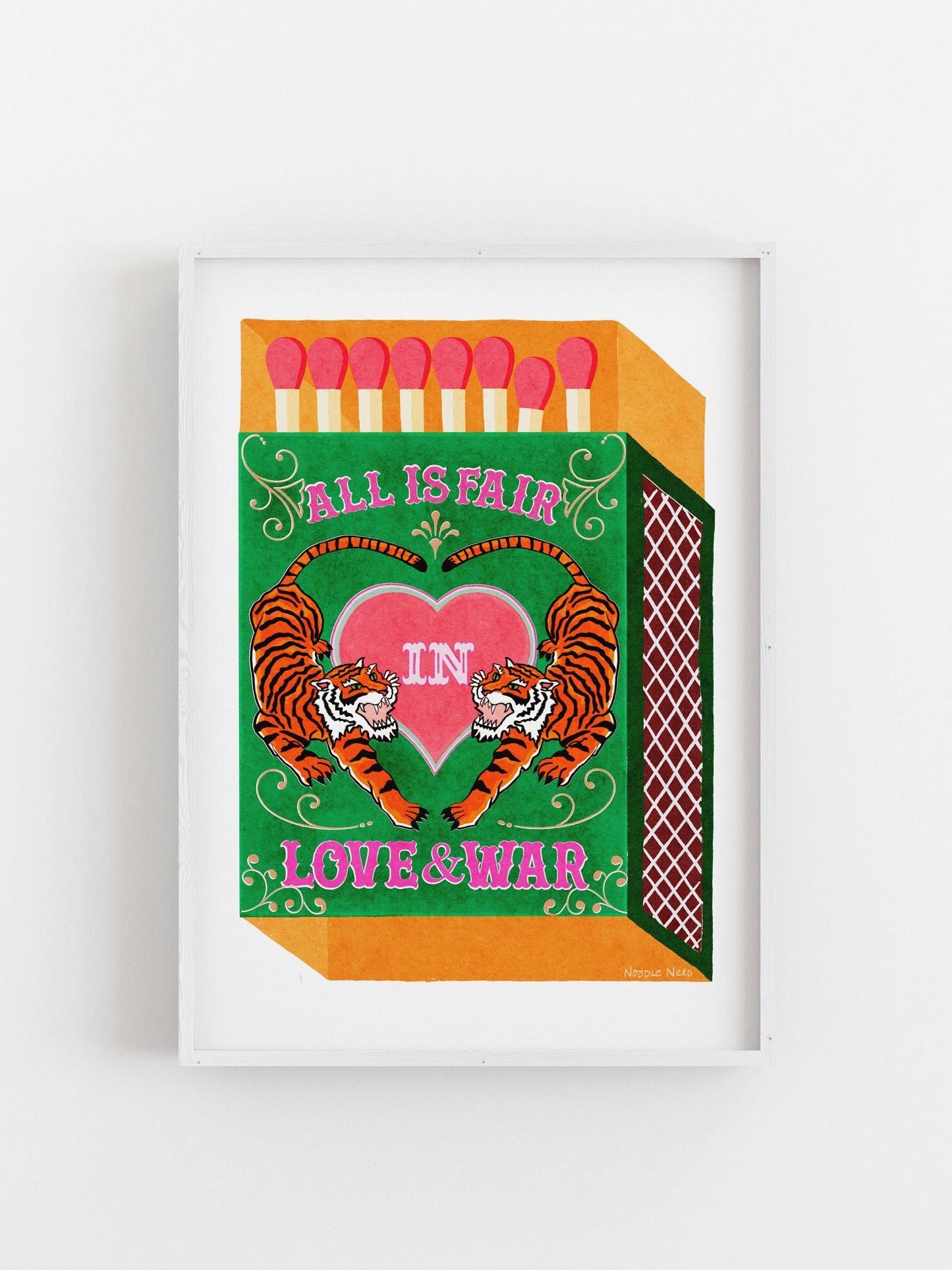 Wall Art Quotes With Tiger |  All Is Fair In Love And War | Green & Orange | Matchbox Art