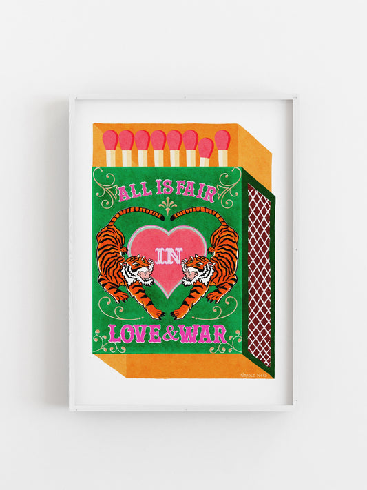 Wall Art Quotes With Tiger |  All Is Fair In Love And War | Green & Orange | Matchbox Art
