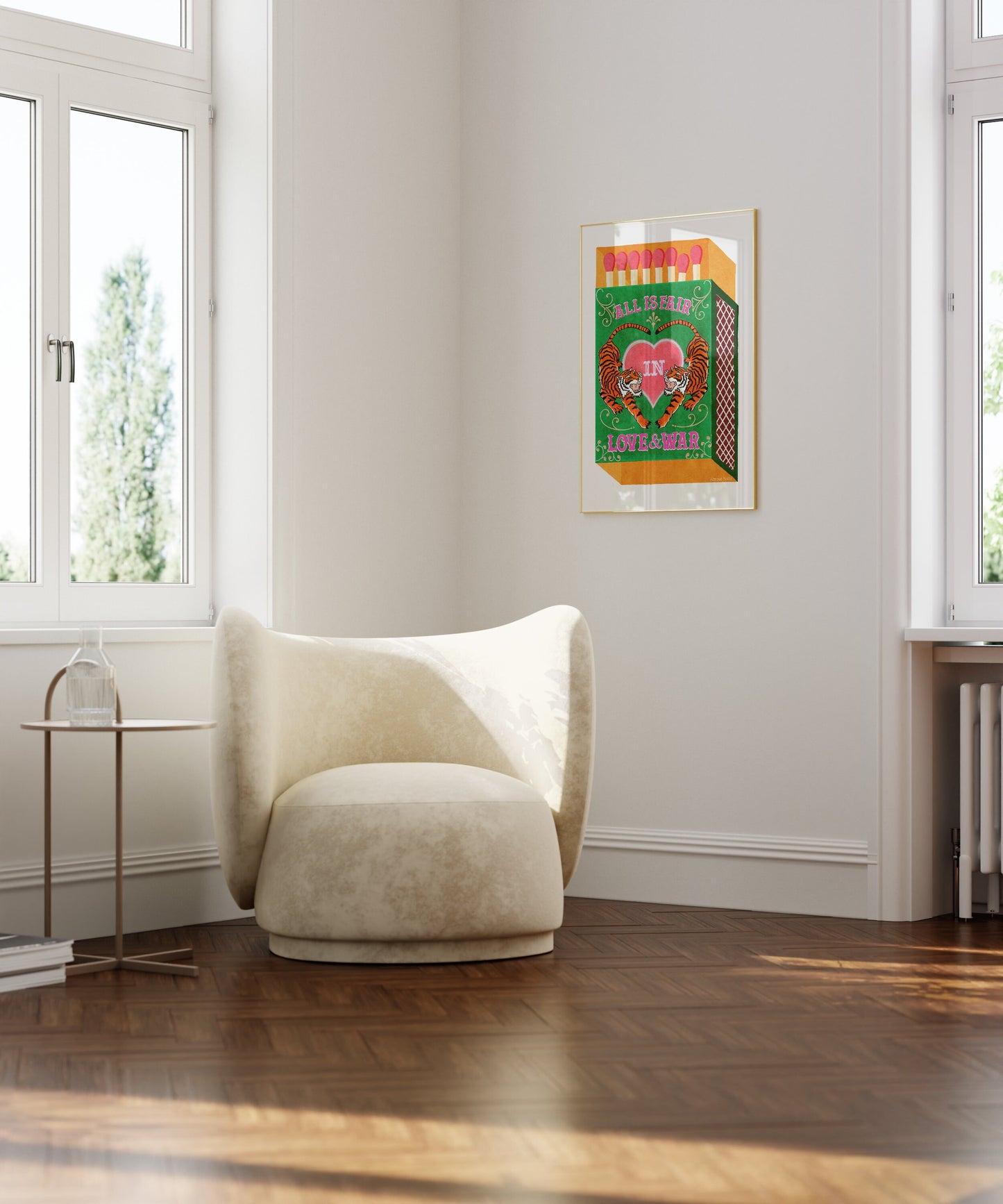 Wall Art Quotes With Tiger |  All Is Fair In Love And War | Green & Orange | Matchbox Art