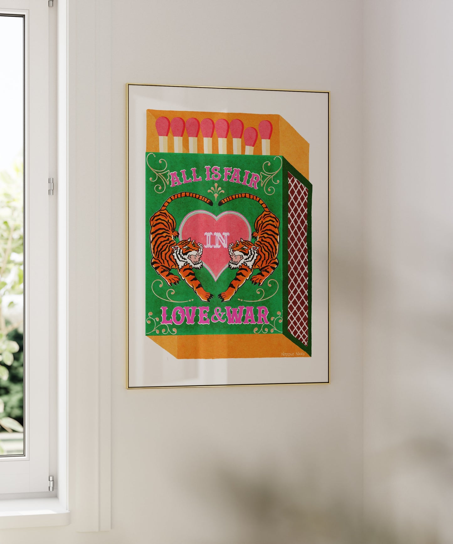 Wall Art Quotes With Tiger |  All Is Fair In Love And War | Green & Orange | Matchbox Art
